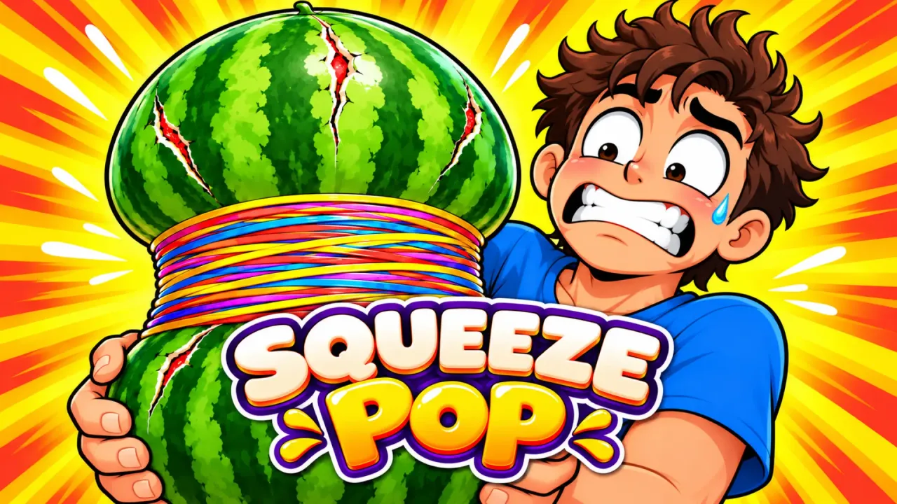 Squeeze Pop Cover - Rubber band puzzle game with a squeezed watermelon