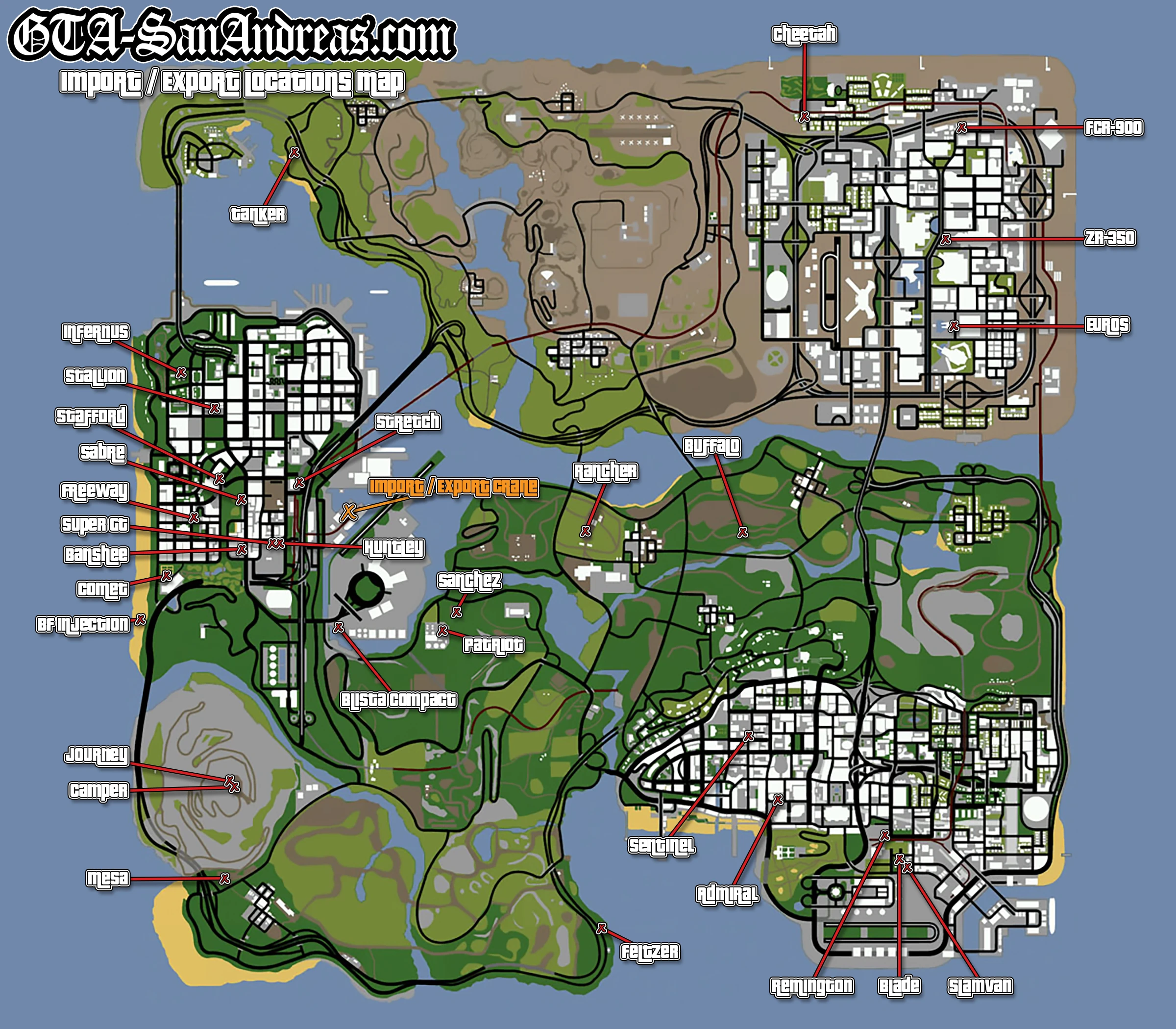 GTA San Andreas Import Export Car Locations Map